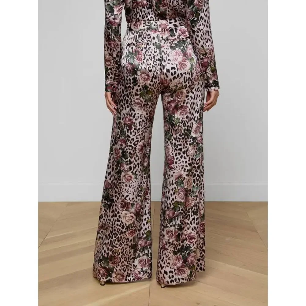 L'AGENCE Pilar Wide Leg Silk Pants in Cheetah Rose 2